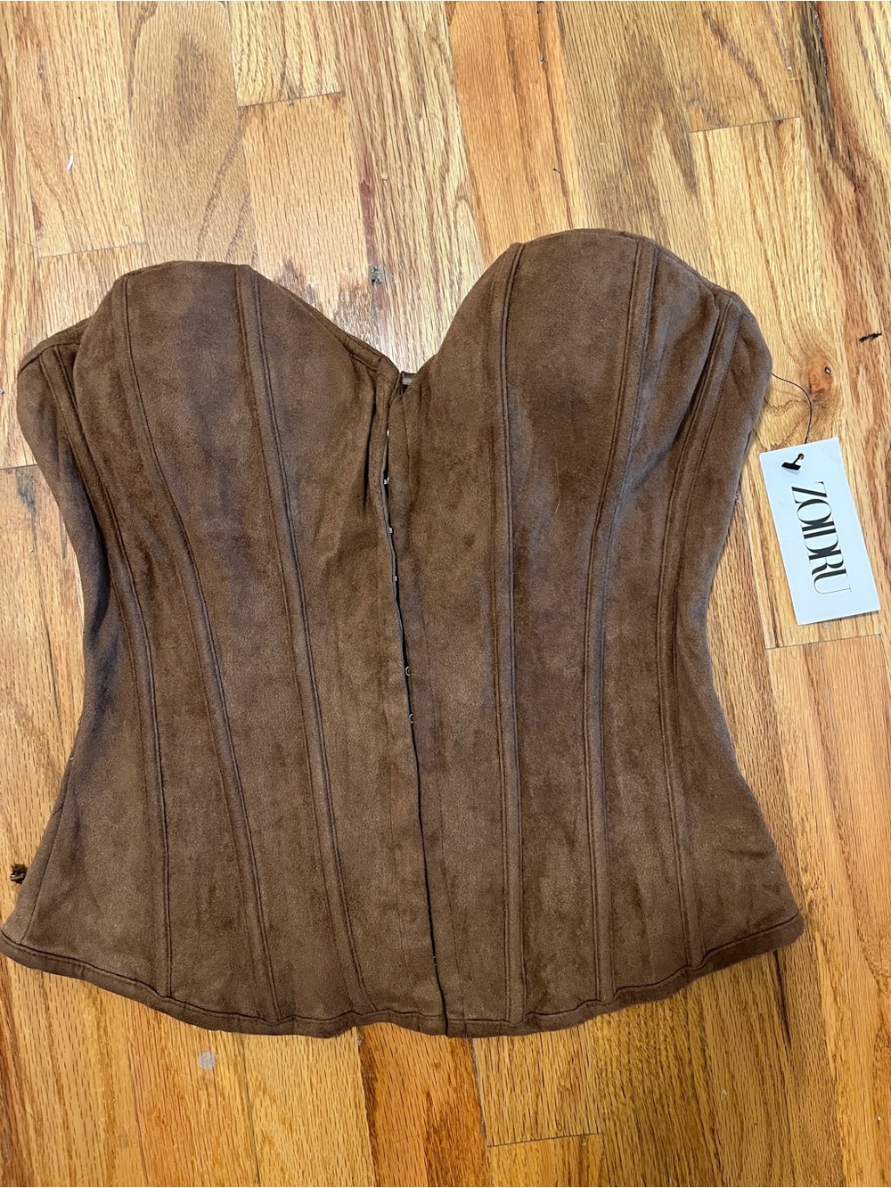 Zoidru Brown Suede Strapless Corset Top